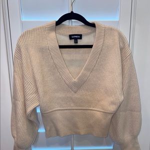 Cream V neck Express sweater